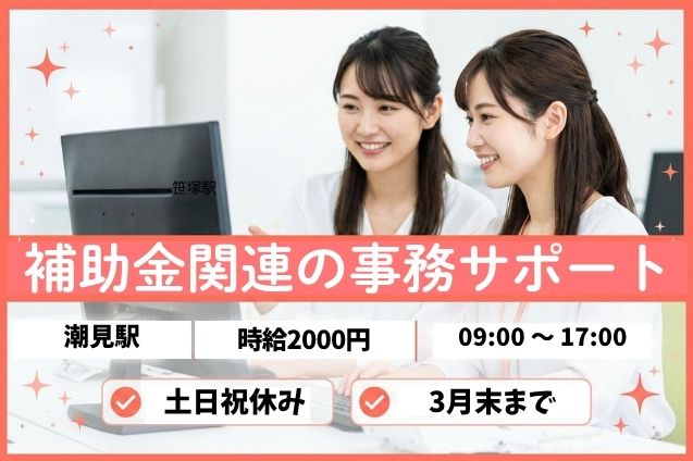 【1月スタート！】時給2000円！補助金関連の事務＆進捗管理サポート！短期ワークのメイン画像