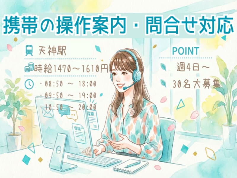 携帯の操作案内・問合せ対応/週4日～/駅チカのメイン画像