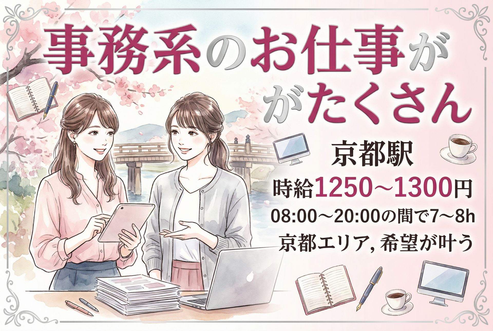 【京都エリア／事務職のお仕事が充実】あなたのご希望や経験に合わせて最適な事務ワークをご紹介！来社不要＆24時間Web登録OKのメイン画像