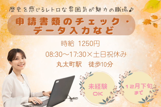 申請書類のチェック・データ入力など/官公庁/土日祝休み/12月下旬までの短期のメイン画像
